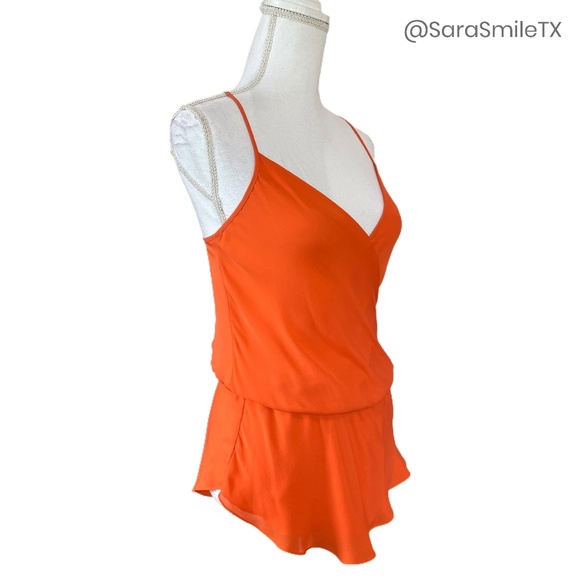 HAUTE HIPPIE Silk Bright Tangerine Orange Peplum Camisole Tank Top - Picture 9 of 14